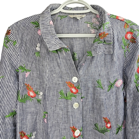 JOHN•MARK Blue & White Striped Linen Floral Embroidered Tunic Size S - Picture 6 of 16